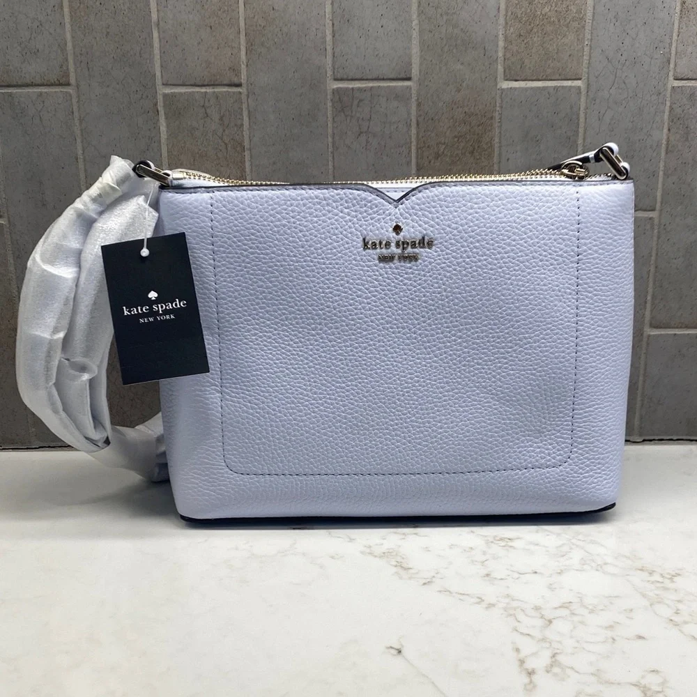 Kate Spade Harlow Taro Milk Pebbled Leather Crossbody Preppy White Lavender